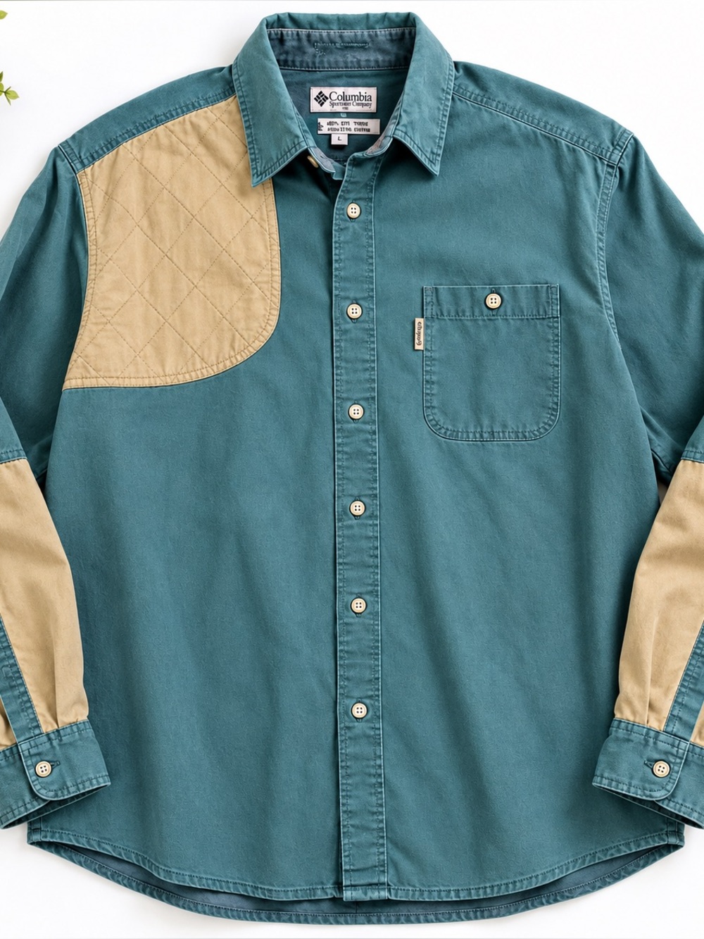 Columbia Sportswear Vintage Shooting Shirt Men’s Large Teal Khaki Cotton